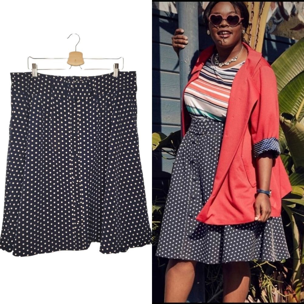 Modcloth Rockabilly Pin-up Navy Polkadot Swing Skirt Plus Size 1X